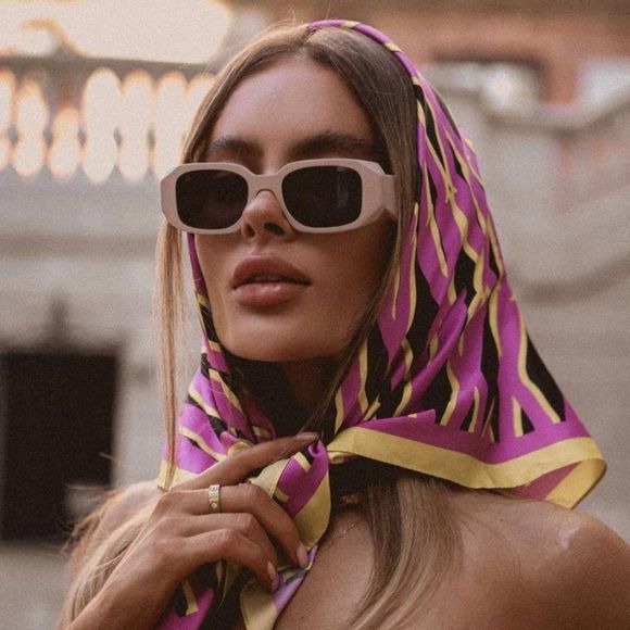 Prada PR17WS VYJ6X1 Sunglasses Powder Beige Brown Rectangle Unisex - Picture 4 of 12